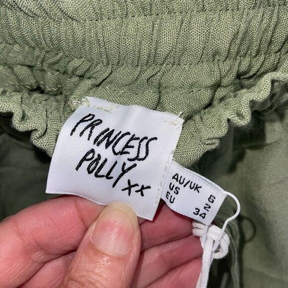 Princess Polly Pull On Elastic Waist Drawstring Cotton Shorts Size‎ 2 Green NWT - Picture 6 of 8